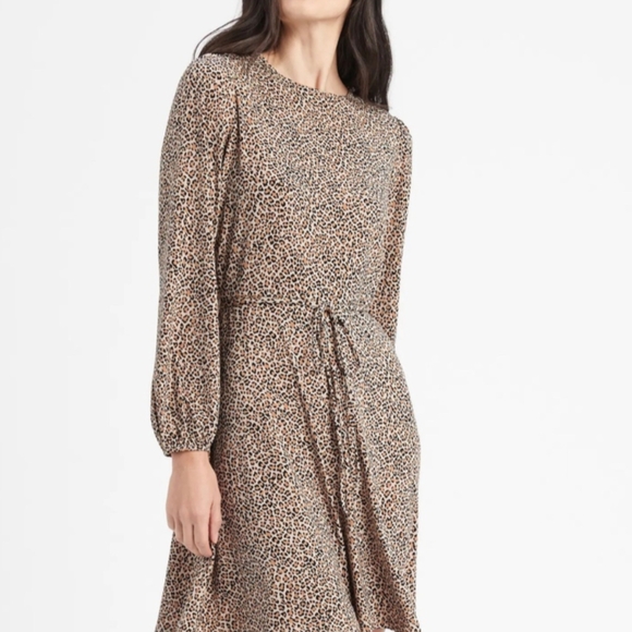 Banana Republic Petite Cheetah Print Belted Knit Fit and Flare Dress - Picture 7 of 7